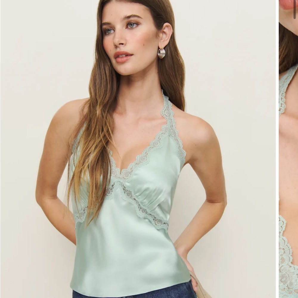 NWT Reformation silk Monica top sea glass size small